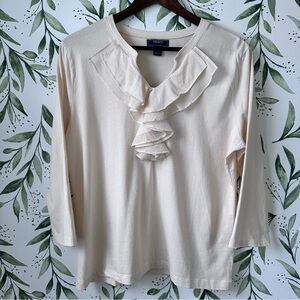Chaps Denim Cream Ruffle Top. XL. NWOT.